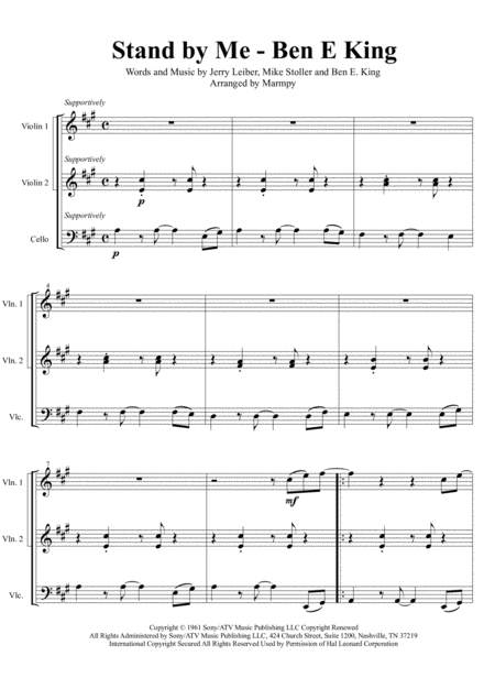 Stand By Me Ben E King Arranged For String Trio Sheet Music