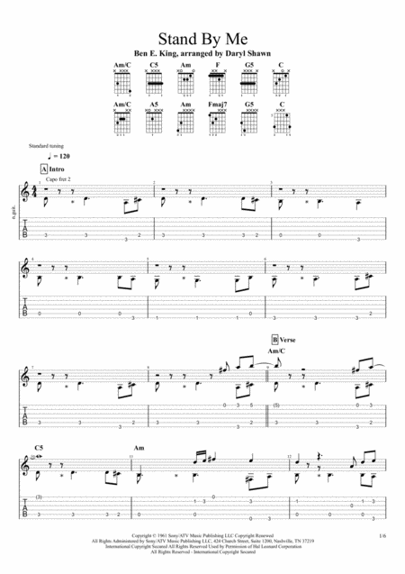 Stand By Me Ben E King For Solo Fingerstyle Guitar Sheet Music