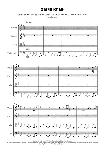 Stand By Me For String Quartet Sheet Music