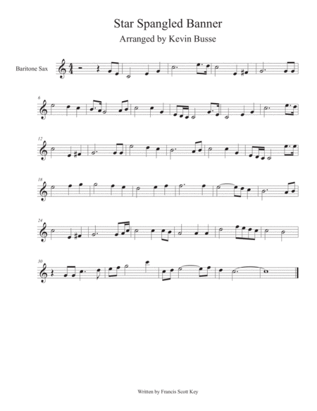 Star Spangled Banner Easy Key Of C Bari Sax Sheet Music