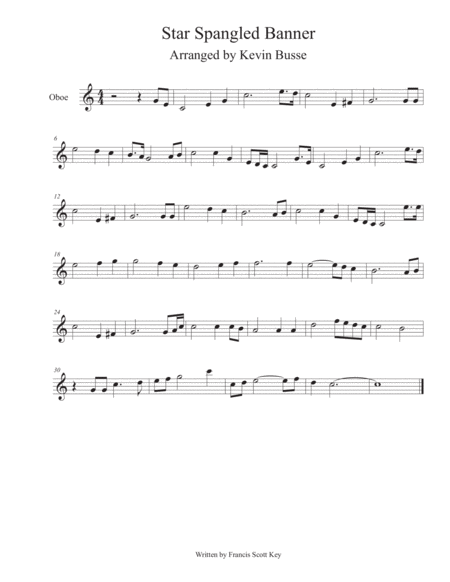 Free Sheet Music Star Spangled Banner Easy Key Of C Oboe