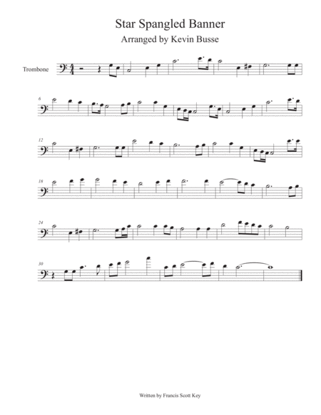 Star Spangled Banner Easy Key Of C Trombone Sheet Music