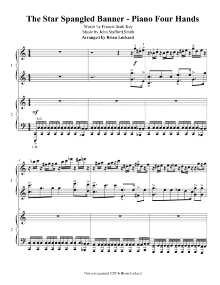 Star Spangled Banner Piano Four Hands Sheet Music