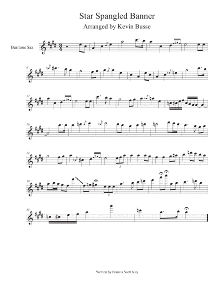 Star Spangled Banner Solo By Kevin Busse For Bari Sax Sheet Music