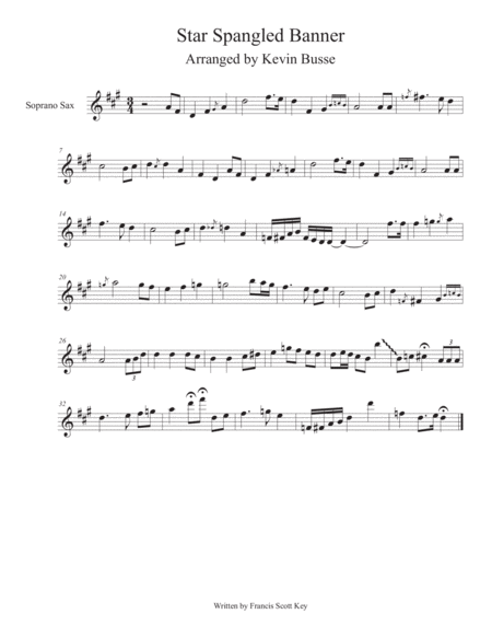 Star Spangled Banner Solo By Kevin Busse For Soprano Sax Sheet Music