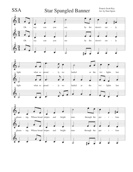 Free Sheet Music Star Spangled Banner Ssa A Cappella