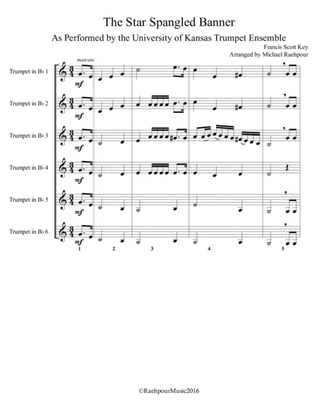 Star Spangled Banner Trumpet Ensemble Sheet Music