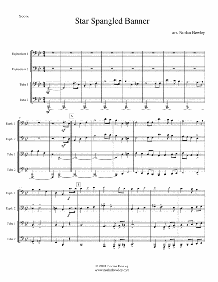 Star Spangled Banner Tuba Euphonium Quartet Sheet Music