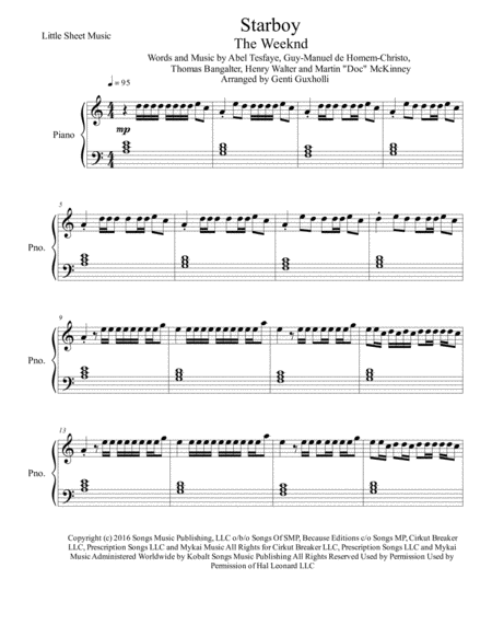 Starboy Piano Cover Sheet Music