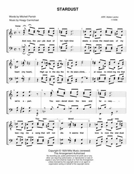 Free Sheet Music Stardust By Hoagy Carmichael And Mitchell Parish