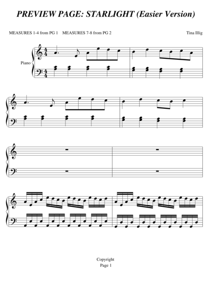 Free Sheet Music Starlight Easier Version