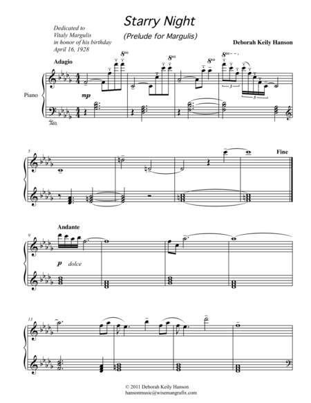 Free Sheet Music Starry Night Prelude For Margulis