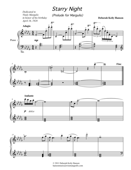 Starry Night Prelude For Margulis Sheet Music