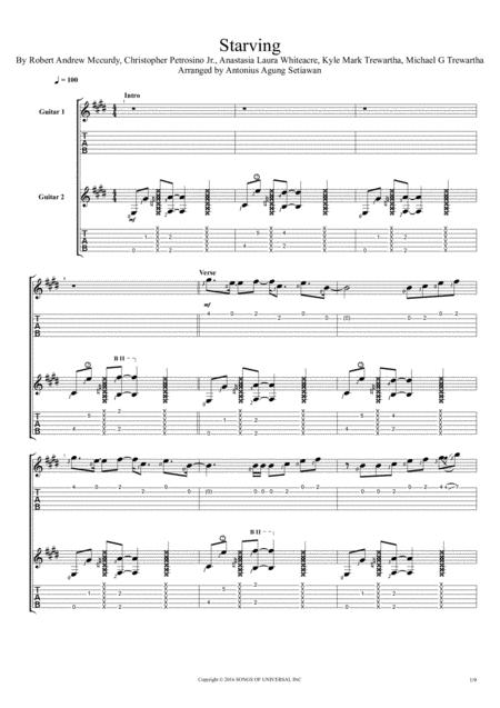 Starving Duet Guitar Tablature Sheet Music