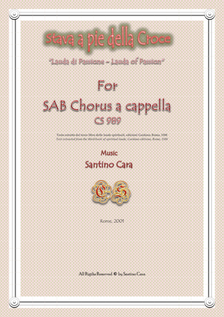 Stava A Pie Della Croce Lauda Di Passione Per Coro Sab A Cappella Sheet Music