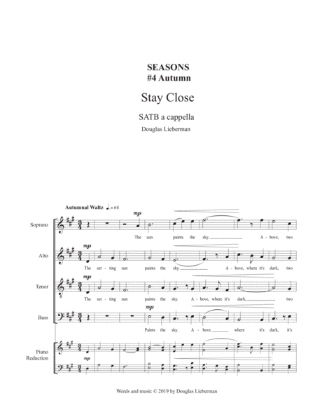 Stay Close 4 From Seasons A Love Story By Chicago Area Composer Douglas Lieberman Sheet Music