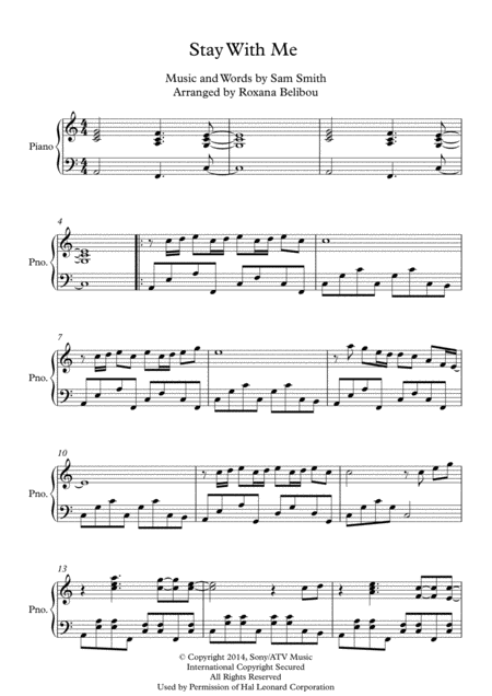 Free Sheet Music Stay With Me By Sam Smith Piano