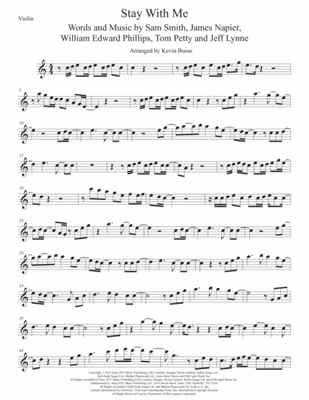 Stay With Me Easy Key Of C Violin Sheet Music