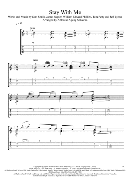 Stay With Me Fingerstyle Guitar Solo Sheet Music