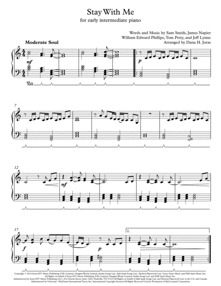 Stay With Me For Early Intermediate Piano Sheet Music
