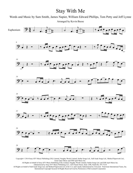 Stay With Me Original Key Euphonium Sheet Music