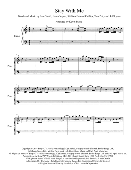 Free Sheet Music Stay With Me Original Key Piano