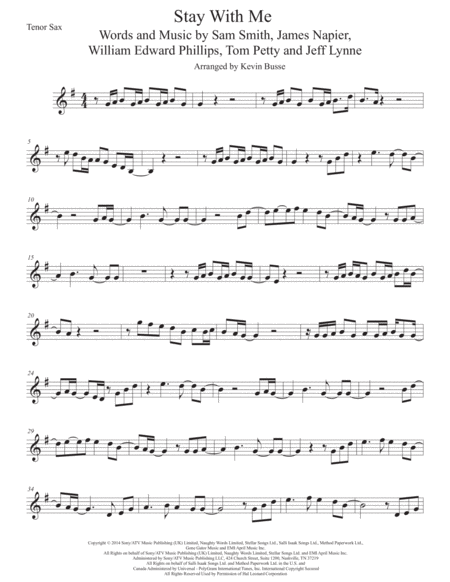 Stay With Me Tenor Sax Sheet Music