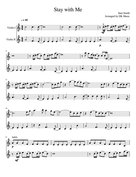 Free Sheet Music Stay With Me Violin Duet