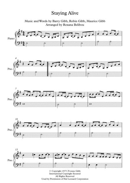 Stayin Alive From The Motion Picture Saturday Night Fever Easy Piano Sheet Music