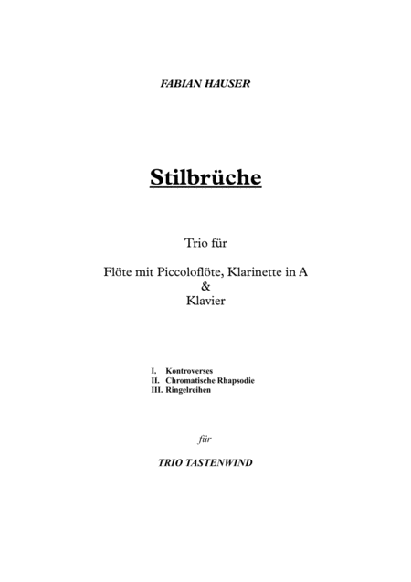 Stilbrche Trio For Flute With Piccoloflute Clarinet In A And Piano Sheet Music