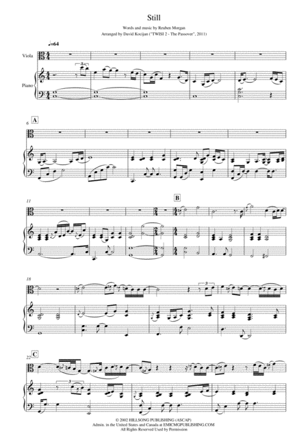 Free Sheet Music Still By Hillsong Piano Viola