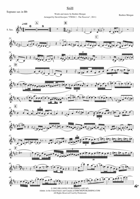 Free Sheet Music Still Soprano Or Tenor Sax Instrumental