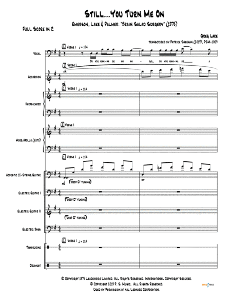 Still You Turn Me On Emerson Lake Palmer Complete Score Sheet Music