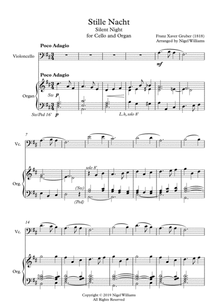 Stille Nacht For Cello And Organ Sheet Music