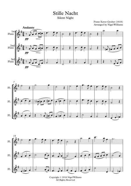 Stille Nacht For Flute Trio Sheet Music