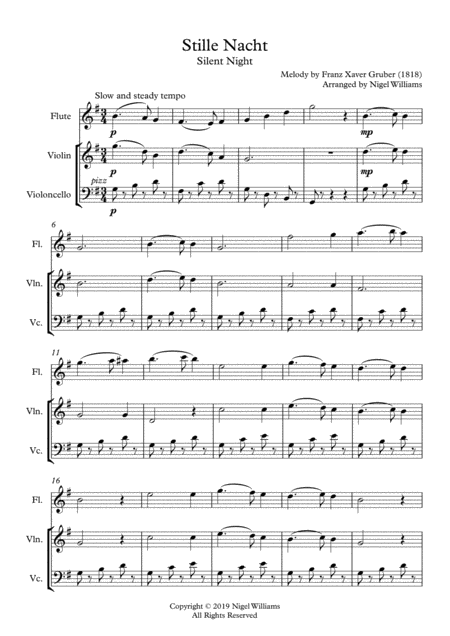 Free Sheet Music Stille Nacht For Flute Violin And Cello