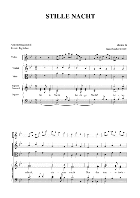 Stille Nacht For Sa Choir Strings And Organ Sheet Music