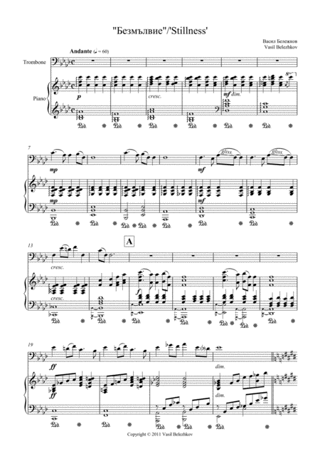 Free Sheet Music Stillness For Trombone Piano