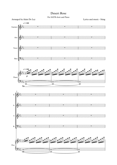 Free Sheet Music Sting Desert Rose For Satb Choir And Piano