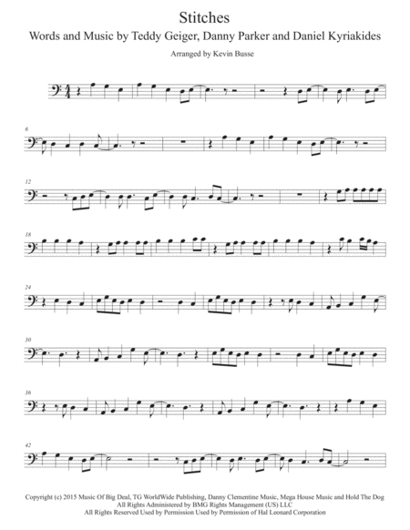 Stitches Easy Key Of C Bassoon Sheet Music