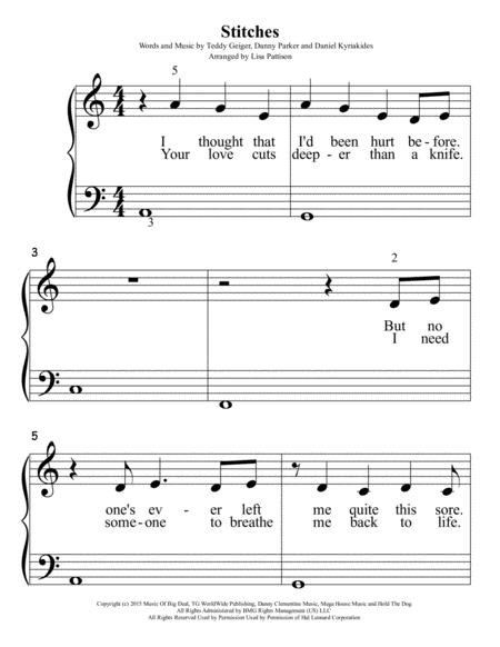 Free Sheet Music Stitches Easy Piano