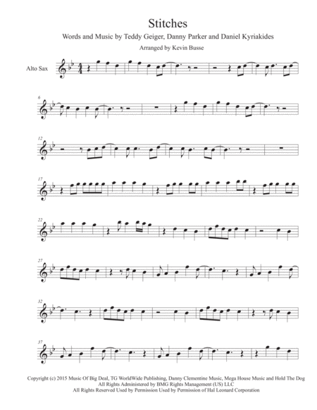 Stitches Original Key Alto Sax Sheet Music