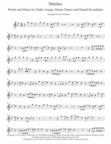 Free Sheet Music Stitches Original Key Bari Sax