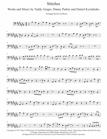 Stitches Original Key Cello Sheet Music