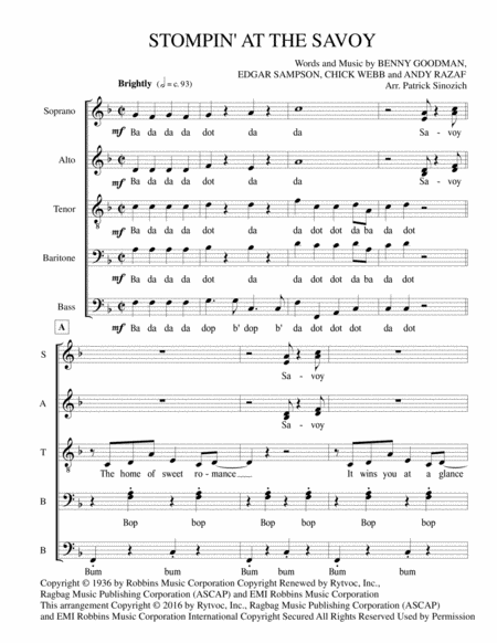 Stompin At The Savoy Satb Div A Cappella Sheet Music