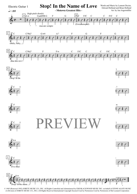 Free Sheet Music Stop In The Name Of Love E Guitars 1 And 2 Transcription Of The Original Supremes Motown Recording
