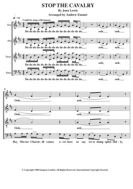 Stop The Cavalry A Cappella Sheet Music