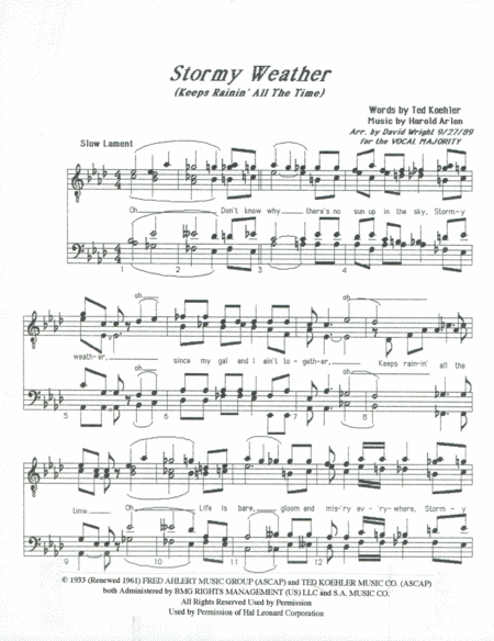 Stormy Weather Chorus Pricing Sheet Music