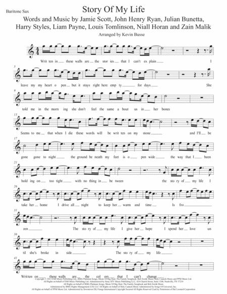 Free Sheet Music Story Of My Life Easy Key Of C Bari Sax