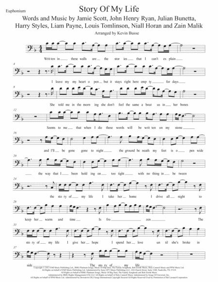 Story Of My Life Easy Key Of C Euphonium Sheet Music